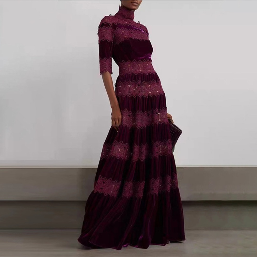 Fall French Retro Dress - S - Burgundy Ships in 48 Hours